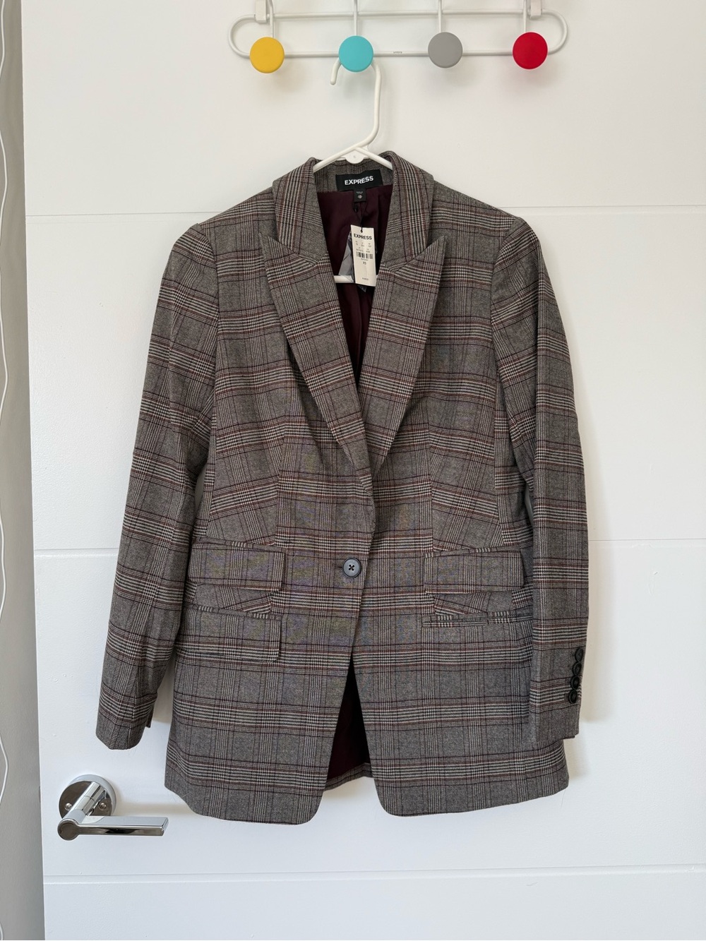 Express Plaid Peak Lapel Boyfriend Blazer